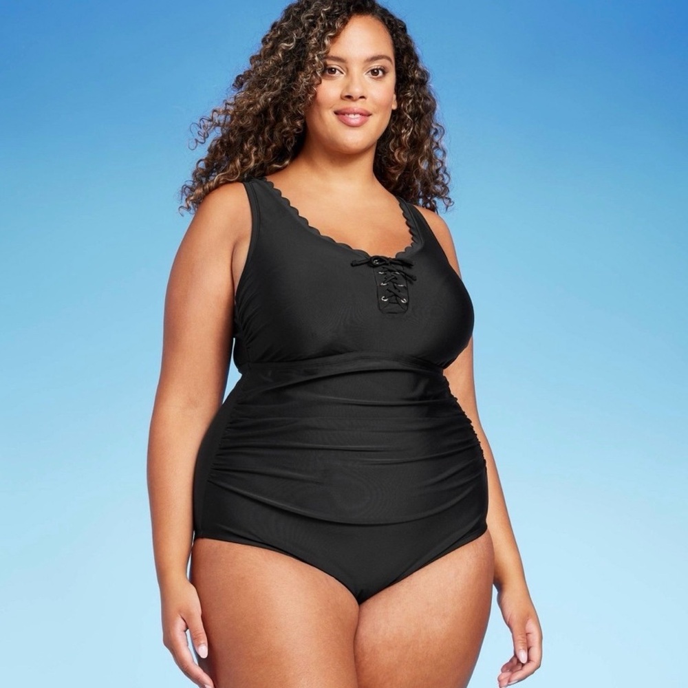 Kona Sol Elegant Black Lace-Up One-Piece Swimsuit